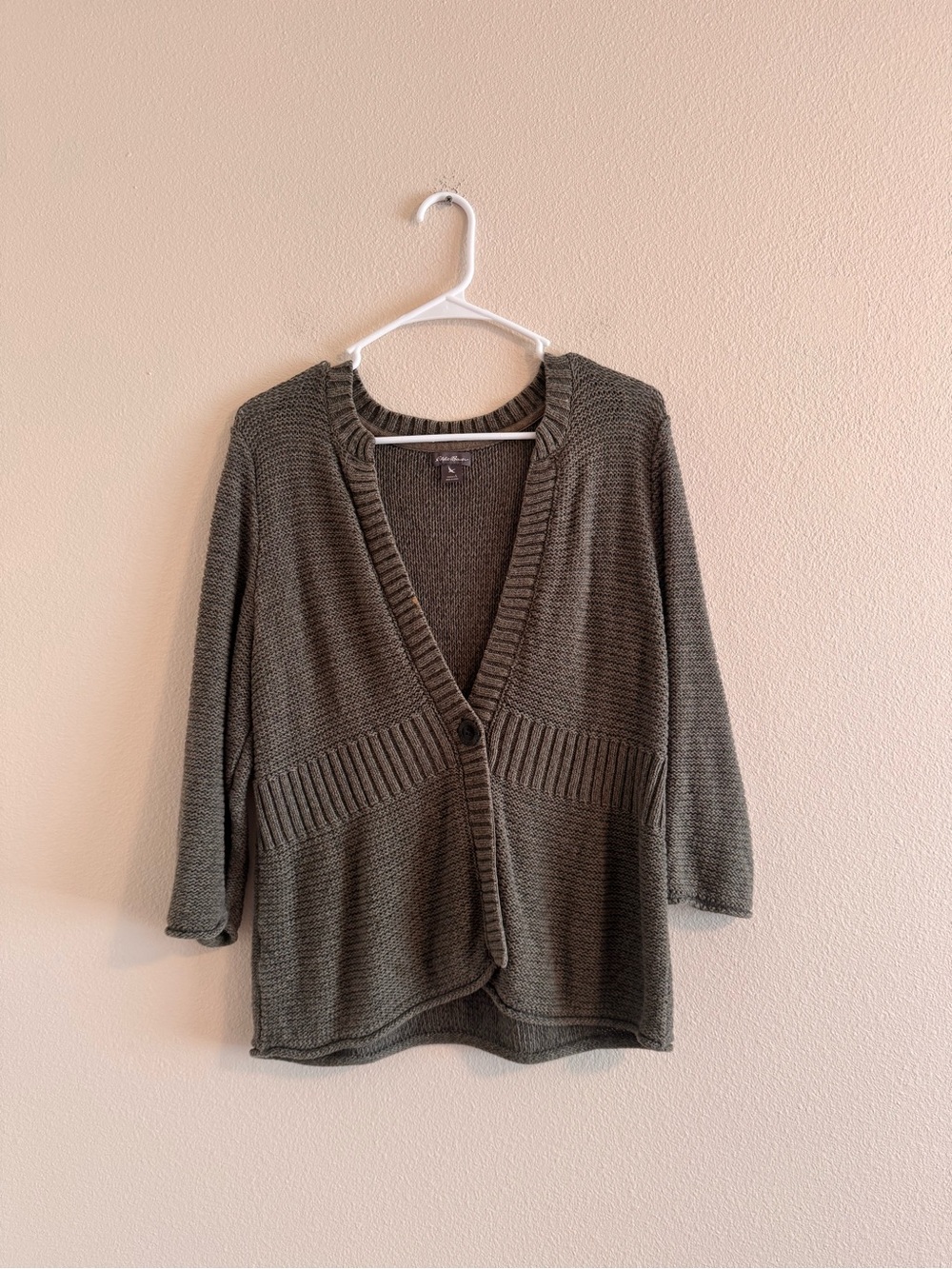 Eddie Bauer Olive Green Knit Single-Button Cardigan